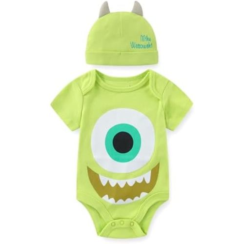 Disney Monsters Inc. Mike Wazowski Baby Boys Bodysuit with Hat Cap 2 Piece Set for Newborn and Infant