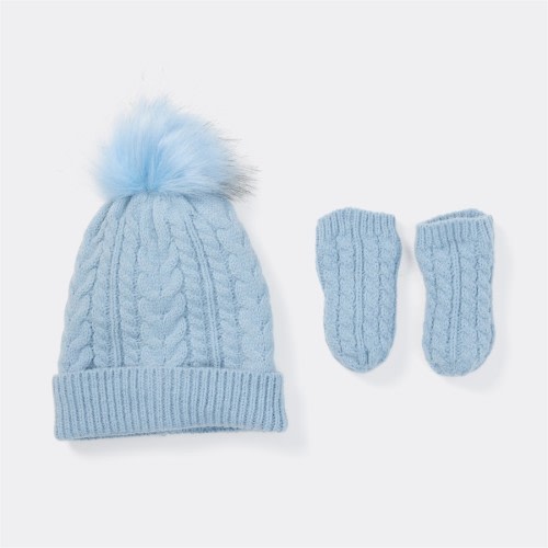 Dymples Baby Beanie & Mittens Set - Blue
