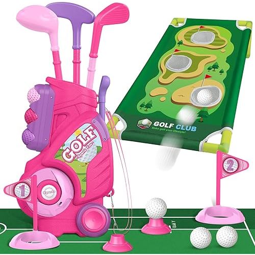 Liberry Toddler Golf Clubs Set Toy for Girls Boys 1 2 3 4 Years Old, Pink