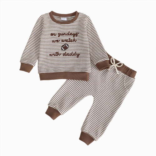 TAmten Cute Boy Outfits Fall Winter Outfits Letter Crewneck Sweatshirt Casual Pants 2Pcs Clothes Set Toddler Outfit for Boys(Brown,6-12 Months)