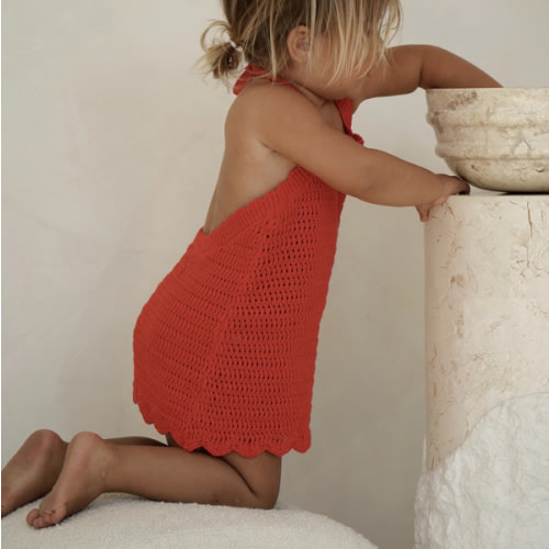 BIRDIE HALTER CROCHET DRESS - RED