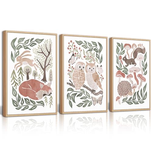 Lhoiplme Woodland Animals Nursery Wall Art Decor Forest Wildlife Canvas Pictures Baby Room Cottagecore Wall Art Wild Watercolor Fox Rabbit Wild Poster for Boy Kids Room Bedroom 16x24x3 Inch Unframed