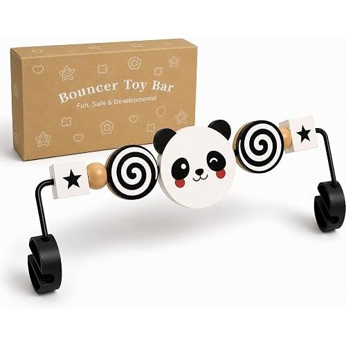 Baby Bouncer Toy Bar, Compatible with Baby Bjorn Bouncer Balance Soft & Bliss, Rotatable Wooden Toy Bar Attachment,Sensory Toy Gifts for Babies All Age (Black and White Panda)