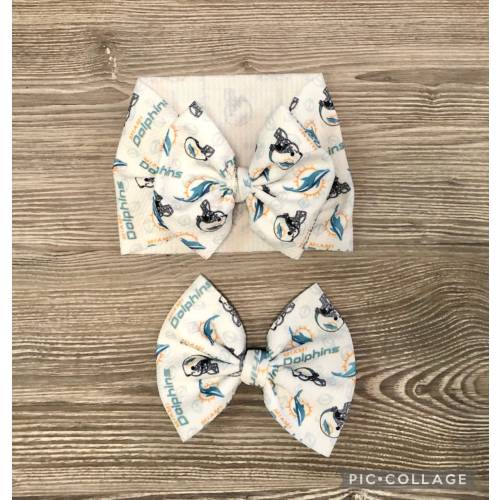 White Miami Dolphins Football Baby Headwrap- Football Bow