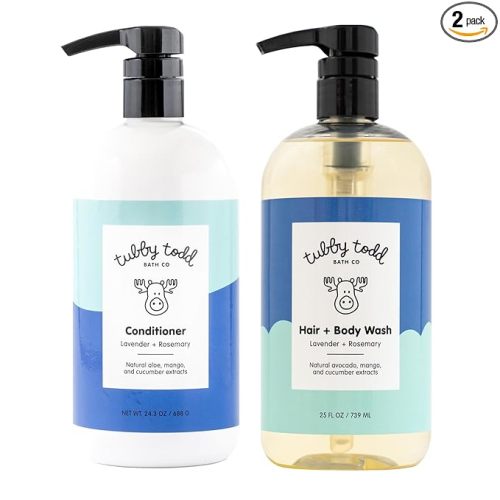 TUBBY TODD Hair Duo - Baby Shampoo and Conditioner Set - Gentle & Moisturizing Hair Care - Hypoallergenic, Non-Irritating - For Newborns, Toddlers & Kids - 25 Fl Oz & 24.3 Fl Oz - Lavender Rosemary