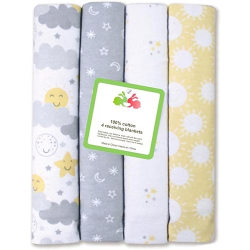 Unisex Baby Cotton Flannel Receiving Blankets, Basic 4-Pack, One Size (Sun)