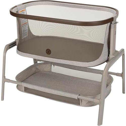 Maxi-COSI Iora Baby Bassinets Bedside Sleeper, Portable Bassinet, Infant Bedside Sleeper Crib, Height Adjustable, Breathable Mesh, Large Storage Basket, Truffle