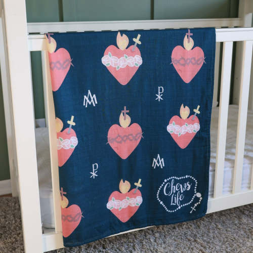 Immaculate & Sacred Heart Catholic Baby Blanket | Muslin Swaddle