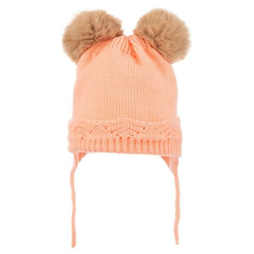 Wear Sierra Infant Knitted Winter Beanie with Pompom "Ears" For Girls Peach For girls 0-18 Months