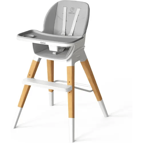 Convertible Wooden High Chair, light grey color