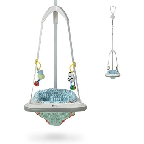 Graco® Bumper Doorway Jumper for Baby, Bounce Seat with Machine Washable Pad, Adjustable Height Baby Jumper, Play Tray for Toys, Caravan
