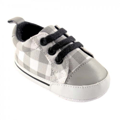 Luvable Friends Baby Boy Crib Shoes, Gray Plaid, 0-6 Months
