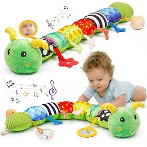 Baby Toys 0-6 Month Musical Caterpillar Toy for Infant 0-3 3-12 Months,Mirror Crinkle Rattle Tummy Time Sensory Toys Newborn Boys&Girls Stuffed Plush Gifts,Car Seat Toys for Outings