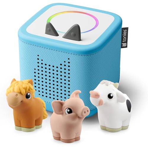Toniebox 2 My First Farm Bundle for Kids 1+ with Soft and Squeezable Cow, Horse, and Pig - Sky Blue