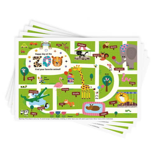 Disposable Stick-on Placemats 40 Pack for Baby & Kids, Restaurant Table Mats 12" x 18" Sticky Place Mats, Toddler Baby Placemat, Animal Alphabet Theme