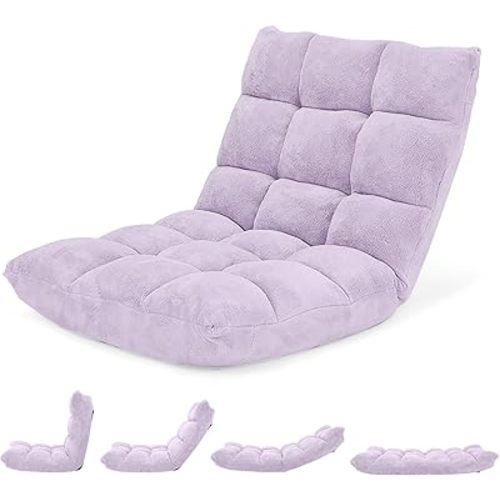 Giantex Floor Chair with Back Support, 14 Adjustable Position, Padded Sleeper Bed, Couch Recliner, Folding Gaming Floor Chairs for Adults, Living Room, Bedroom, Yoga, Meditation, Light Purple