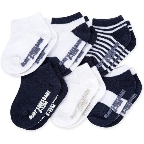 Burt's Bees Baby Unisex Baby Socks Ankle or Crew Height Made with Soft Organic Cotton, 6 Packs with Non-Slip Grips for Babies