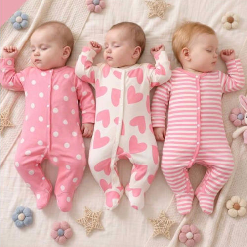 SHEIN Newborn Minimalist Fashion Sweet Cute Heart Pattern 3 PiecesSet Long Sleeve Long Jumpsuit Loungewear | SHEIN USA
