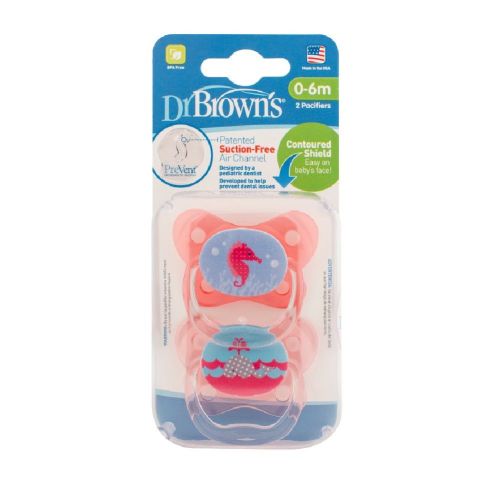 Dr Browns PreVent Contoured Soother Pink Size 0-6 Months