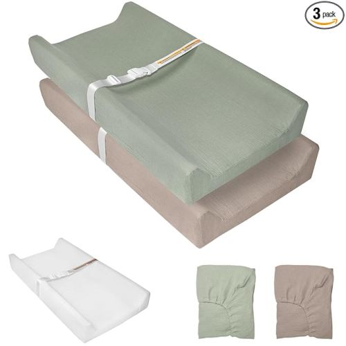 Muslin Baby Changing Pad, 2 Pack Muslin Soft Cotton Covers & Waterproof Lining Foam Diaper Changing Table Pad 32" x 16.6" Mat for Dressers & Table