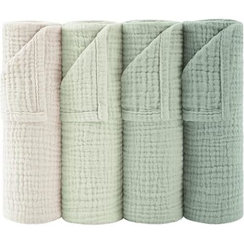 Susurration Muslin Burp Cloths 24x24 Inches Ultra Soft 100% Cotton, 4 or 7 Pack Baby Washcloths for Newborn, Absorbent Burp Rags & Swaddle Blankets