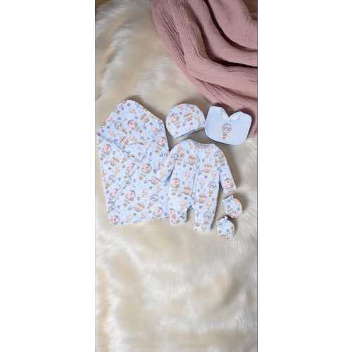 Baby Shower Gift Set – 5 Piece Newborn Outfit with Swaddle Blanket, Hat, Mittens & Bib | Hot Air Balloon Baby Clothes | Coming Home Outfit