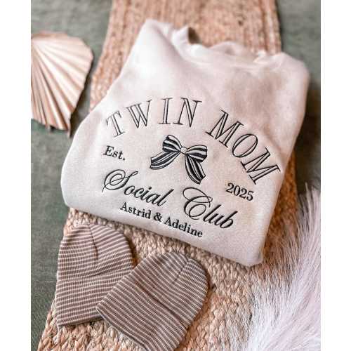 Twin Mom Embroidered Sweatshirt, Custom Twin Mama, Expecting Twin Mom gift, Personalized Baby Shower Gift, Twins Pregnancy Announcement