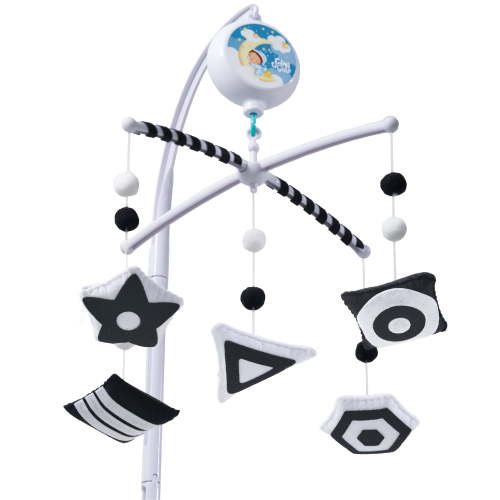 TINITIGIES Montessori Baby Mobile for Crib – High Contrast Black & White Newborn Mobile with Digital Music Box, Visual Stimulation for 0–5 Months, Fits Standard Cribs