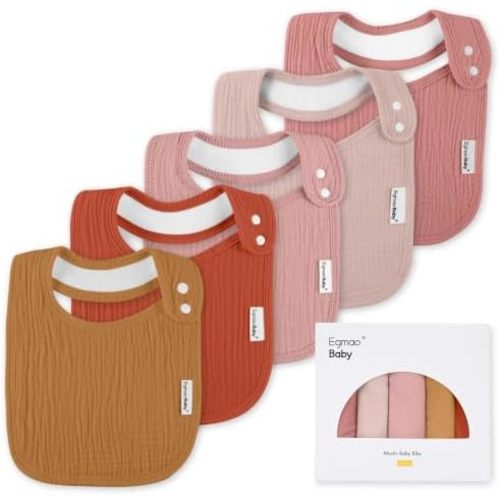 Muslin Bibs for Baby Boys Girls,Organic Muslin Baby Bib for Drooling and Teething,Soft Bandana Drool Bibs 5 Pack