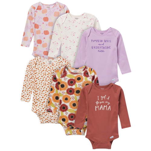 Gerber Gender Neutral Long Sleeve Onesies, 6-Pack, Sizes Newborn - 18 Months