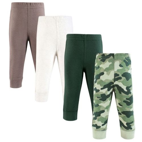 Hudson Baby Infant Boys Cotton Pants and Leggings 4-Pack, Happy Camper Camo, 0-3 Months