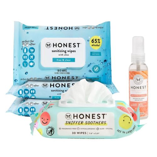 The Honest Company Alcohol Hand Sanitizing Wipes 3pk/150ct + 30ct Sniffer Soothers Nose and Face Wipes + 2 fl oz Hand Sanitizer Spray