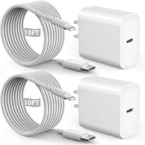 Fast iPhone Charger, Quick 10Foot USBC Wall Charger Phone Charge 2Pack PD USB C Fast Charge Block + Long 10FT Lightning Fast Charging Cable for iPhone 14/Pro/Pro Max/Plus/13/12/11/XS/XR/X/SE2022/iPad
