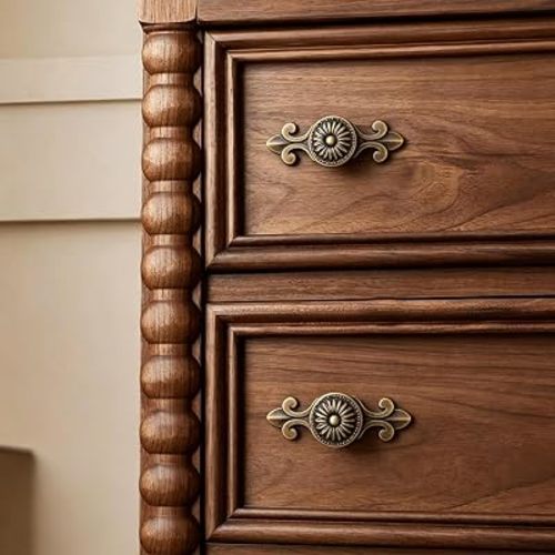4 Pcs Antique Brass Zinc Alloy Solid Cabinet Knobs with Backplate, Vintage Retro Mushroom Drawer Knobs Round Pulls Handles for Kitchen Dresser Cupboard Wardrobe Cabinet