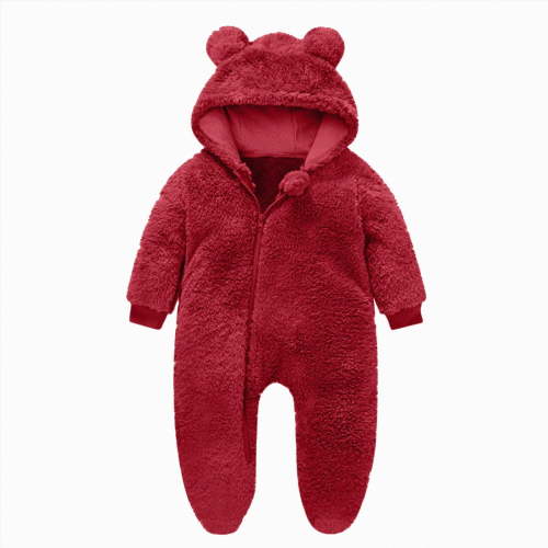 0-3 Months Newborn One-Piece Jumpsuit Newborn Infant Baby Boys Girls Snowsuit Winter Coat Warm Fleece Hooded Footed Romper Jumpsuit Outfits Red Infant Gift