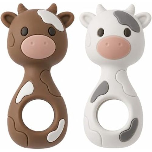 Baby Rattles 2 Pack Silicone Cow Rattle Toys