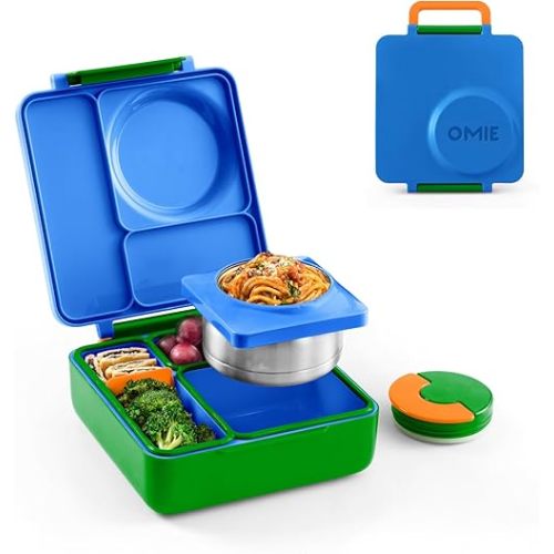 Omie OmieBox Kids Insulated Leakproof Bento Lunch Box with Food Jar (Monster Blue)