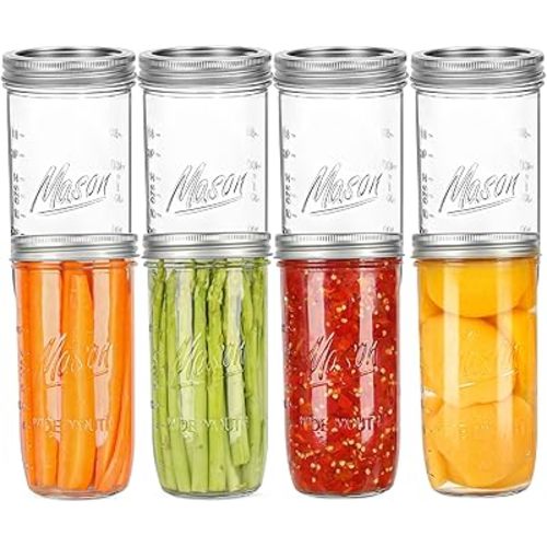 24 oz Wide Mouth Mason Jars - Canning Jars with Metal Airtight Lids and Bands, 24 ounce Mason Glass Jars for Fermenting, Pickling, Meal Prep, Overnight Oats, Jam, Jelly, DIY Projects (8 pack)