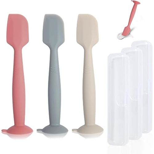 MAIKKB Baby Diaper Cream Spatula 3 Pack Diaper Spatulas Soft Silicone Diaper Cream Applicator Baby Butt Paste Spatula Brush with Suction Base,Full Size(Gray+Off-white+Green
