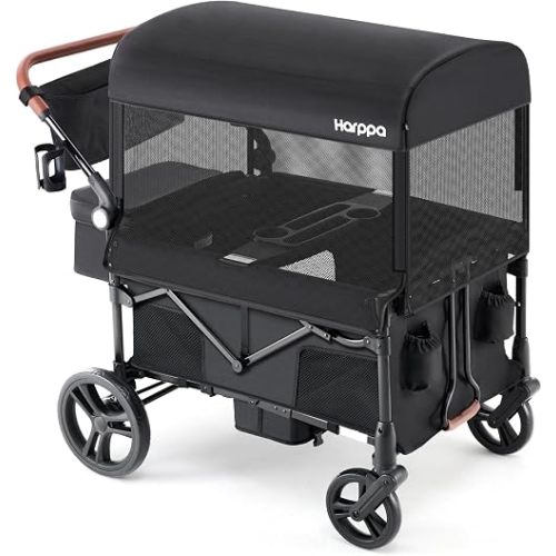 Harppa Remy 4 Seater Wagon Stroller, Foldable with Canopy for 4 Kids