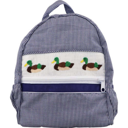 Navy Gingham Smocked Mallard Backpack