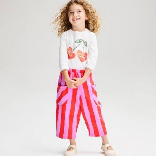 Toddler Girls' Regular Fit Barrel Leg Ankle Striped Pull-On Pants - Cat & Jack™ Purple 3T