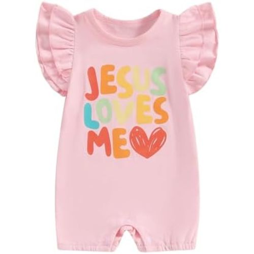 Newborn Baby Boys Girls Outfits Jesus Loves Me Bubble Romper Christian Baptism Outfit Toddler Summer Clothes