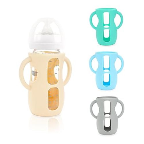 4-Pack Silicone Sleeves for Philips Avent Glass Bottles 8 oz | BPA-Free Drop-Resistant Baby Bottle Sleeves with Handles, Compatible with Philips Avent Natural Glass Baby Bottles