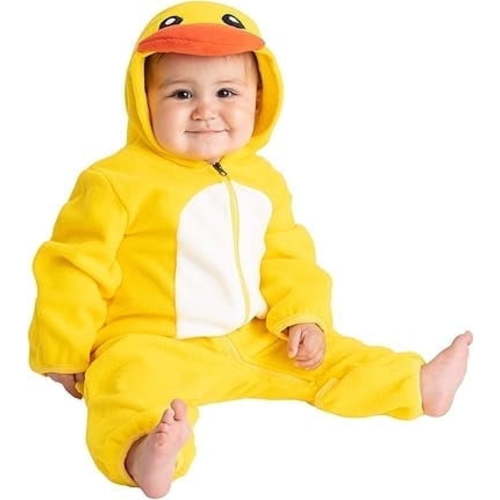 Cuddle Club One Piece Romper Hooded Fleece Onesie Jumper for Baby, Yellow Duck 3-6 Mos