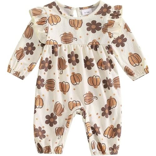 Kuriozud Baby Girl Plaid Outfit Long Sleeve Ruffle Romper Jumpsuit Christmas Outfit Newborn Girl Fall Clothes