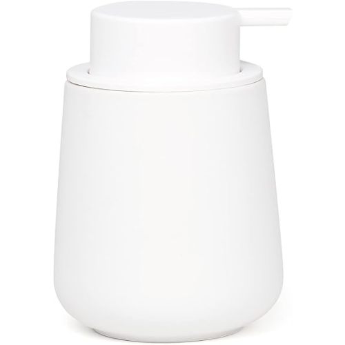 BosilunLife White Soap Dispenser - Ceramic Hand Dish Soap Dispenser for Bathroom 12ounce Refillable Liquid Hand Wash Dispenser for Essential Oil, Lotion Soap (Rubber Paint)