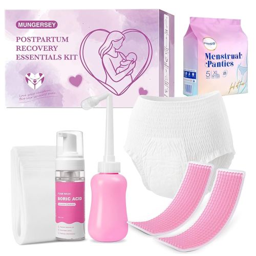 Postpartum Essentials Recovery Kit Labor Delivery Mom Care Kit Includes Upside Down Peri Bottle, Herbal Perineal Spray, Reusable Perineal Ice Packs and Sleeves &Disposable Underwear Postpartum kit