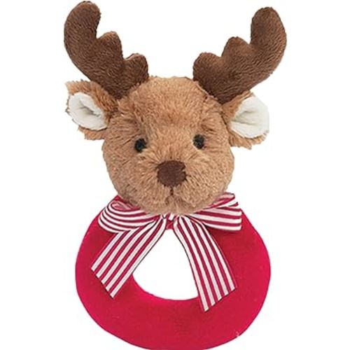 Bearington Baby Lil’ Reindeer Christmas, 5.5 Inch Christmas Reindeer Plush Stuffed Animal, Soft Baby Rattles and Plush Rings, for Ages 0-14
