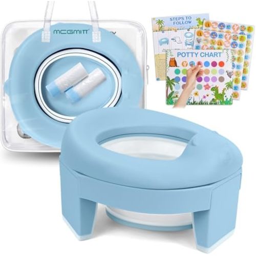 MCGMITT Potty Training Toilet Seat for Toddlers Boys Girls, Portable Baby Toilet Soft EVA Folding Kids Potty Chair Cover with Splash Guard for Travel, Including 3 Non-Slip Feet and Storage Bag (Blue)